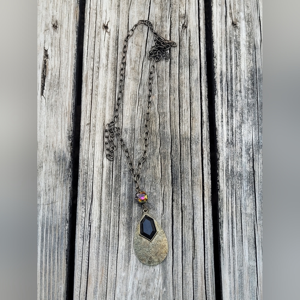 Swarovski Black and Gold Necklace with Crystal Pendant